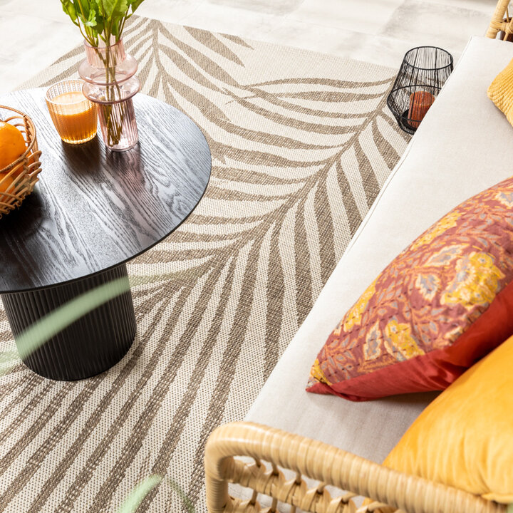 Utomhusmatta I Jute - Nomad Leaves Gräddvit