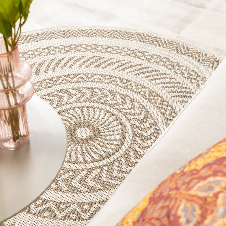 Rund Jute Utomhusmatta - Nomad Aztec Gräddvit