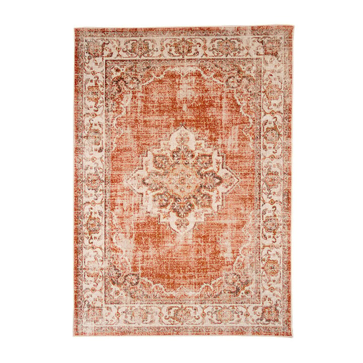 Matta I Vintagestil - Spring Medaillon Terrakotta/Gräddvit