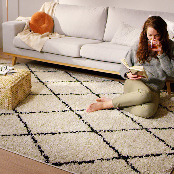 Matta Med Hög Lugg - Grand Lines Gräddvit/Svart
