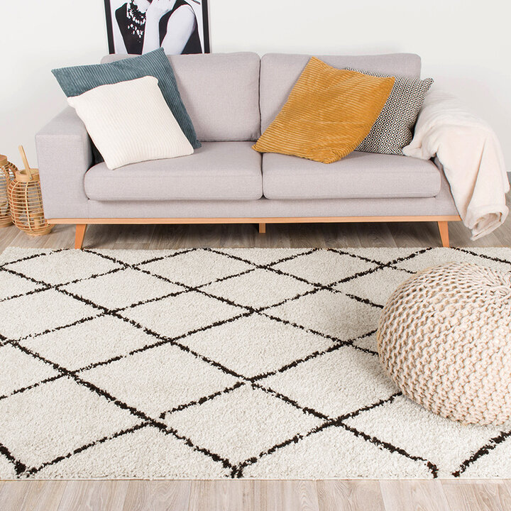 Matta Med Hög Lugg - Grand Lines Gräddvit/Svart