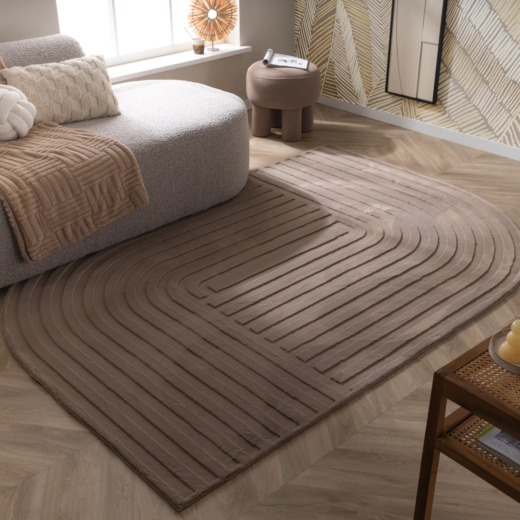 Oregelbunden Matta - Flowy Lines Taupe