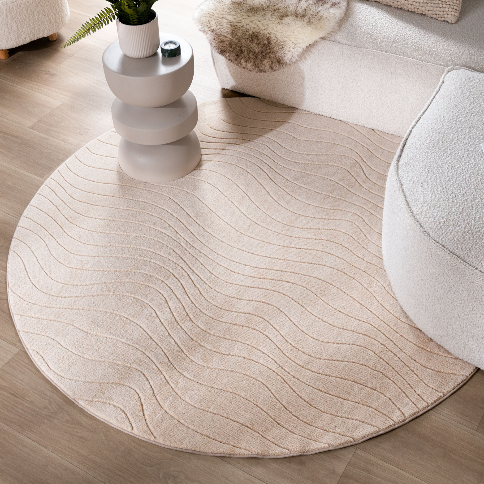 Rund Skandinavisk Matta - Charm Waves Beige