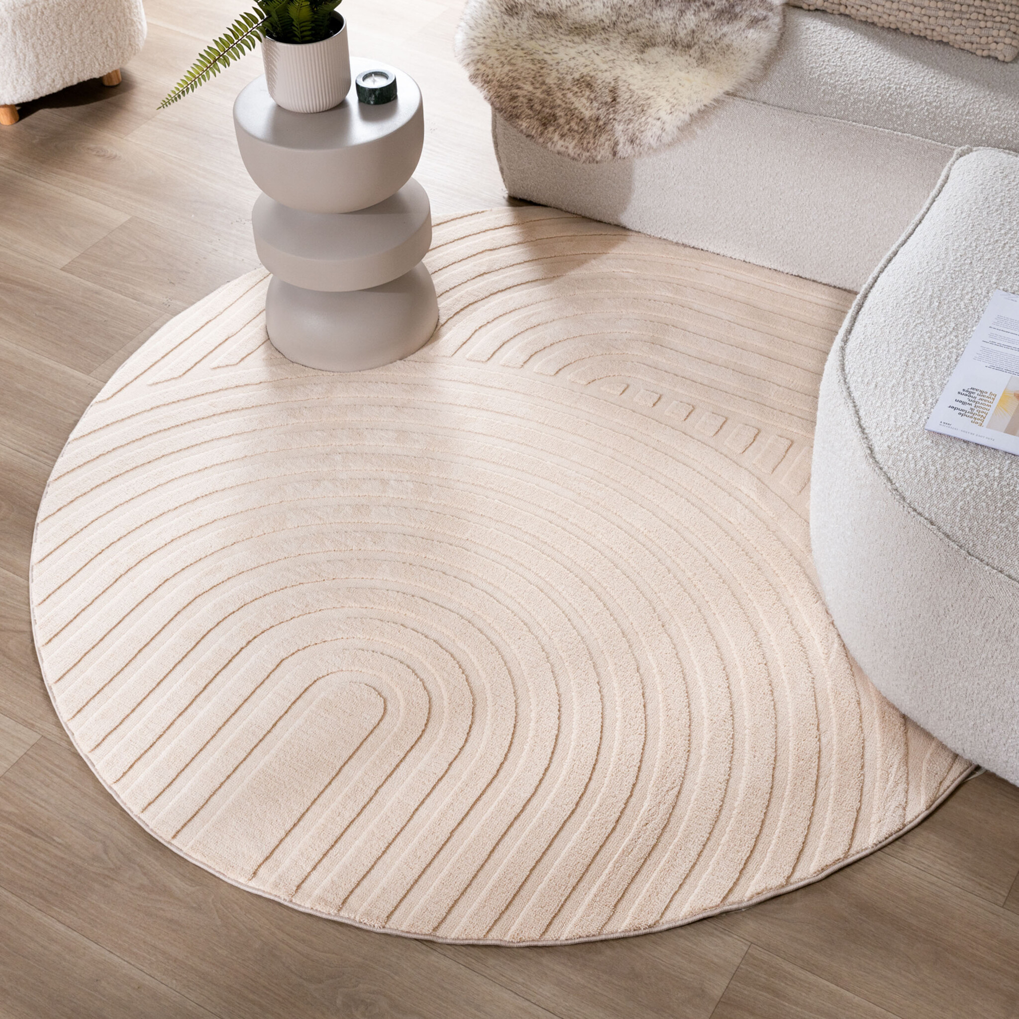 Rund Skandinavisk Matta - Charm Curves Beige