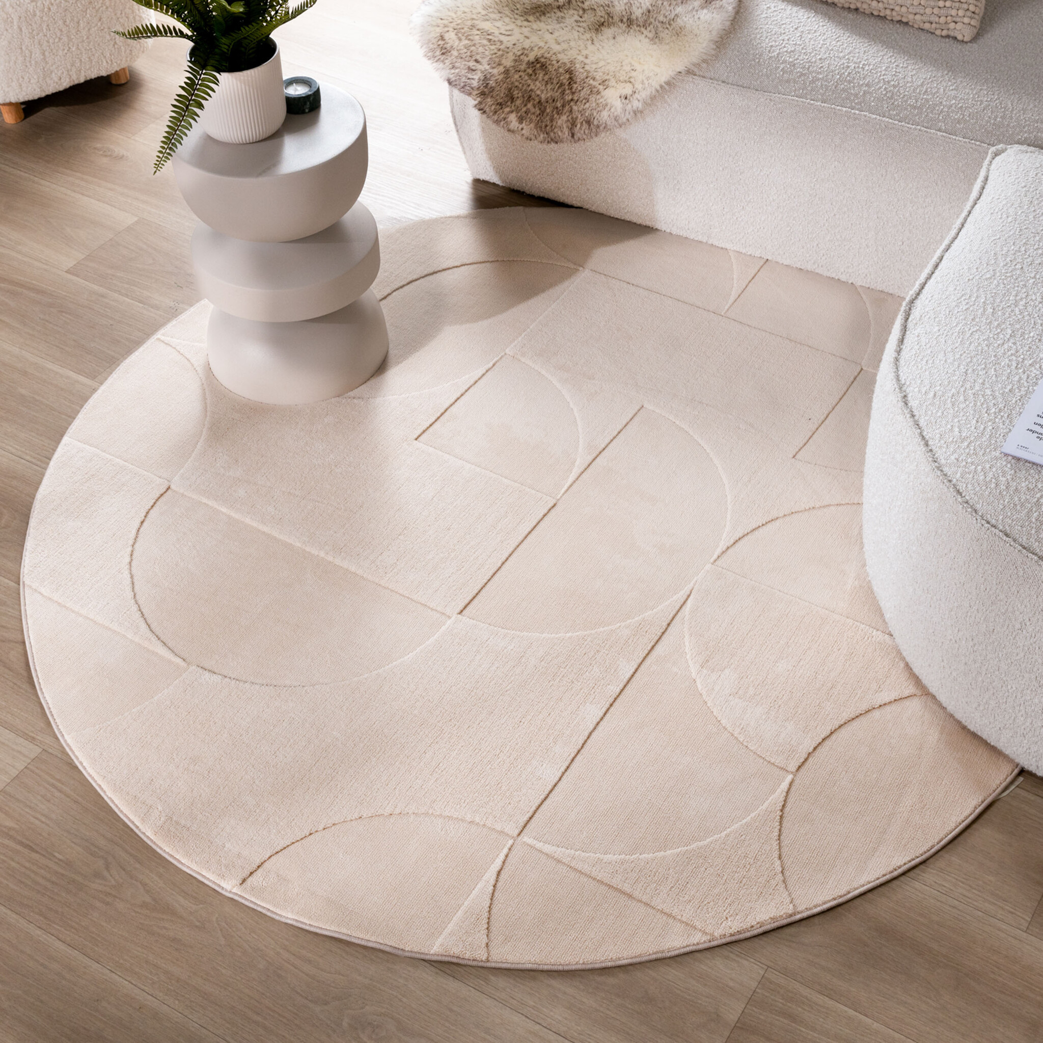 Rund Skandinavisk Matta - Charm Circles Beige