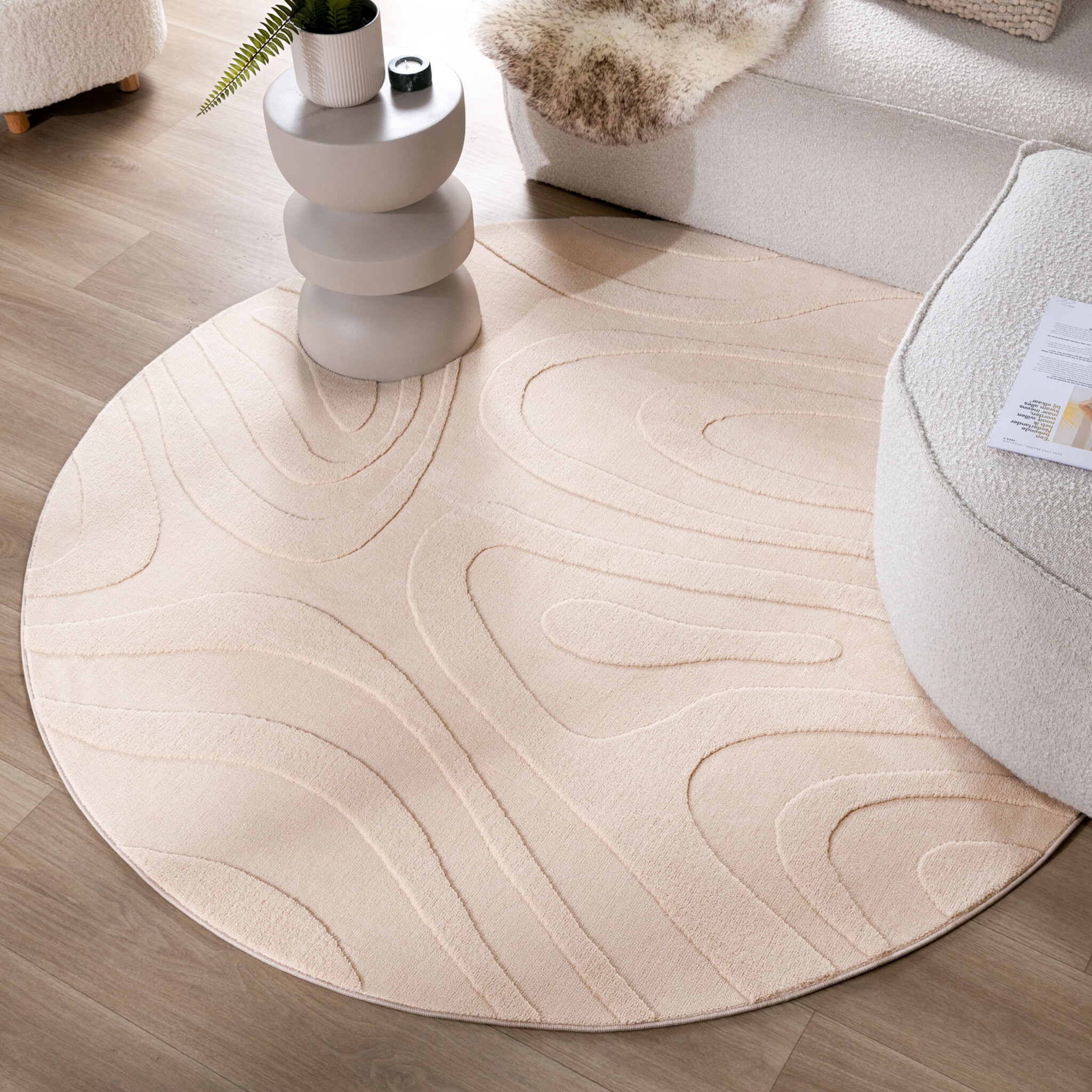 Rund Skandinavisk Matta - Charm Shapes Beige