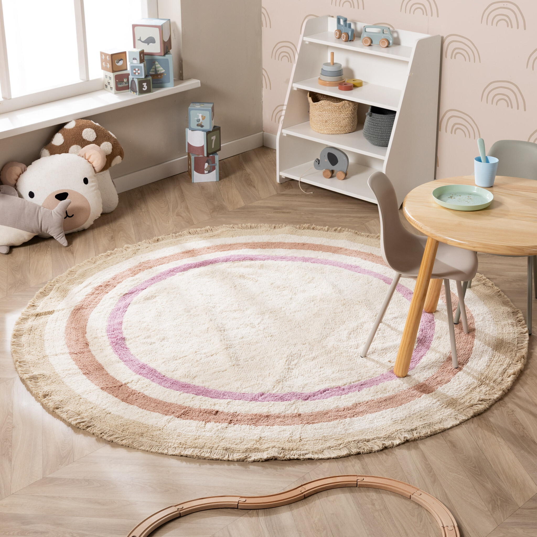 Rund tvättbar barnmatta - Milo Rosa