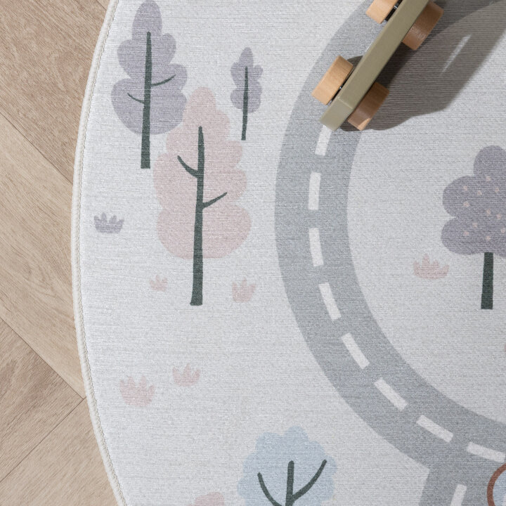 Rund lekmatta Bil - Rocky Ride Vit