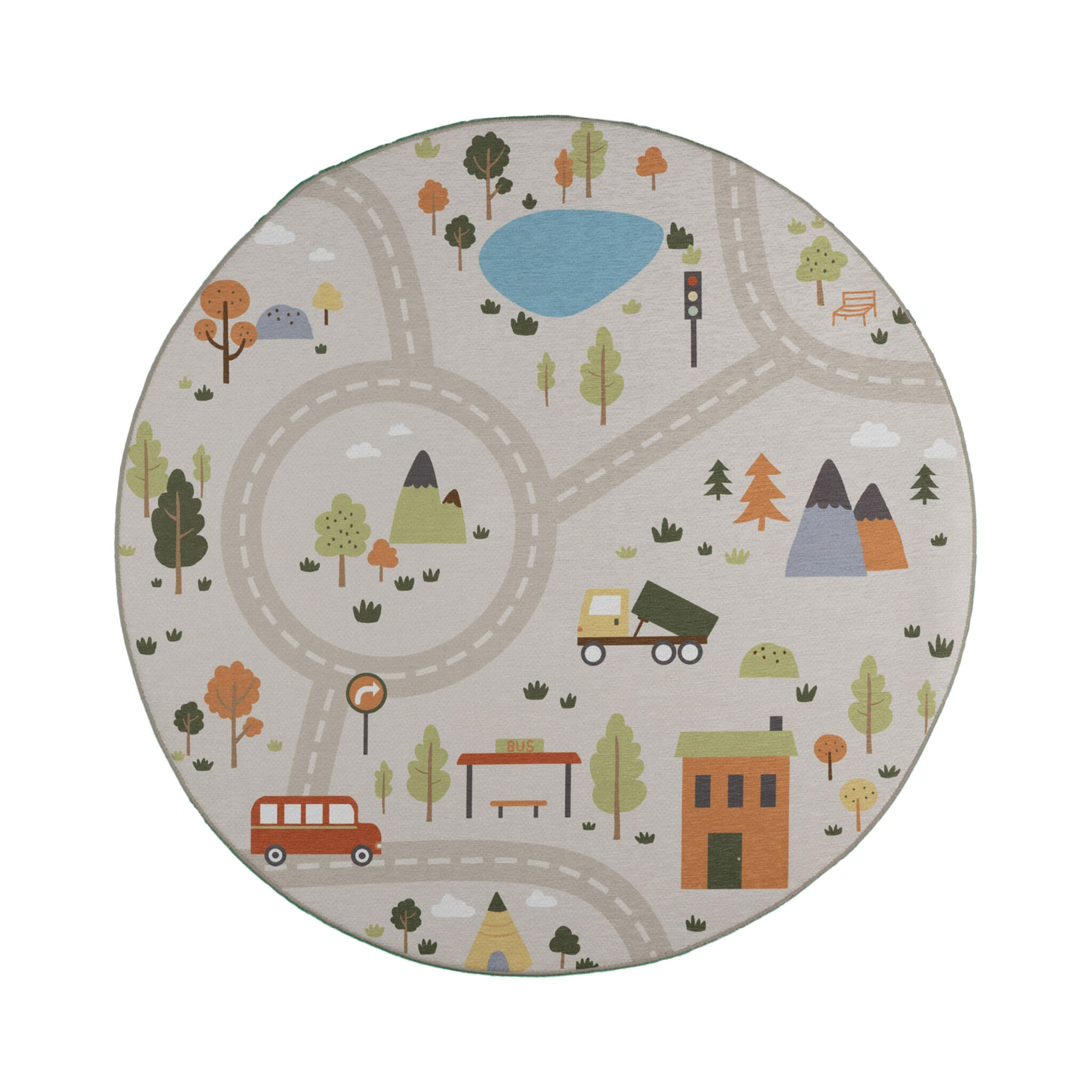 Rund lekmatta - Rocky Ride Grå - sfeer