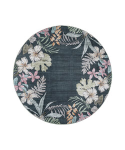 Rund utomhusmatta med blommor - Poppy Grön