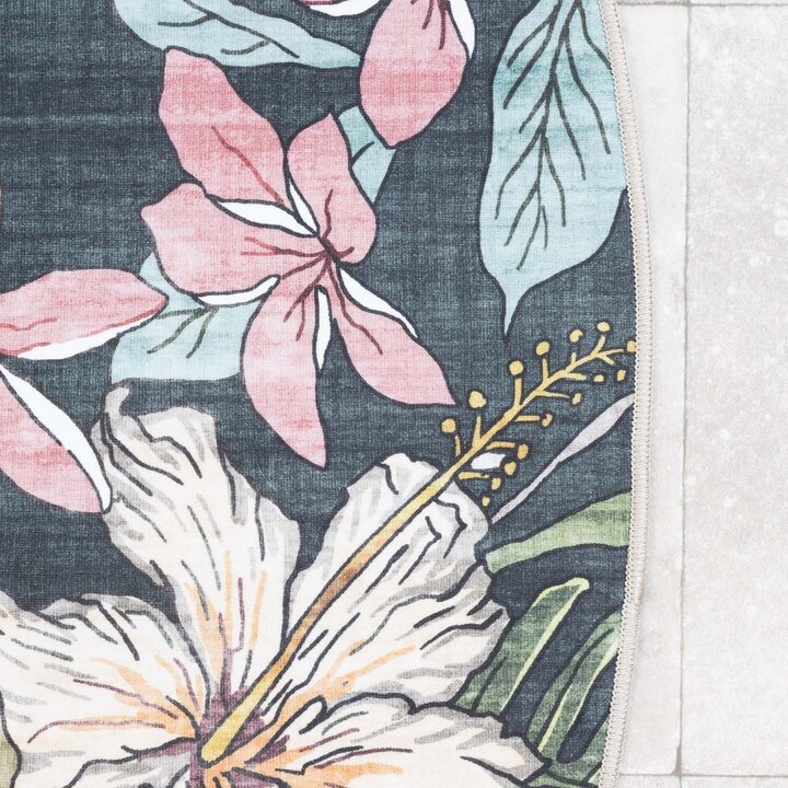 Rund utomhusmatta med blommor - Poppy Grön