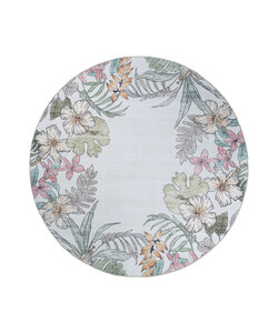 Rund utomhusmatta med blommor - Poppy Kräm