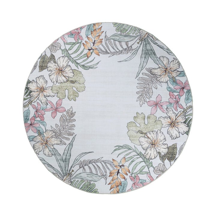 Rund utomhusmatta med blommor - Poppy Kräm