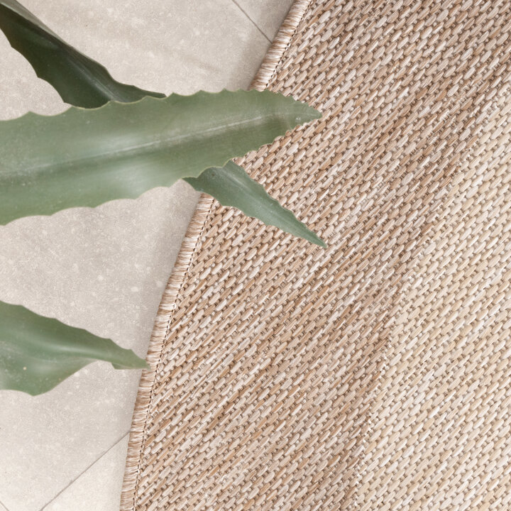 Rund utomhusmatta – Sierra Border Beige/Kräm
