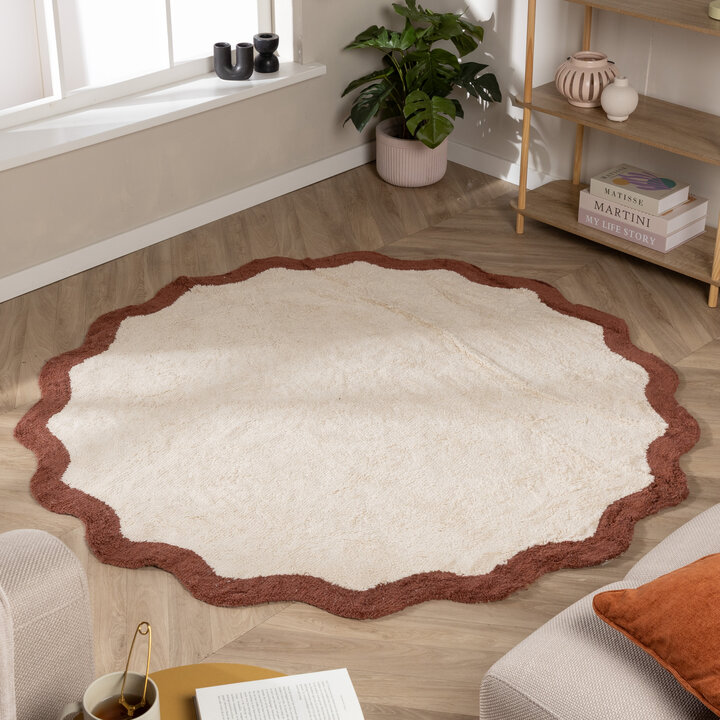 Rund Tvättbar Matta – Hazy Brun/Crème