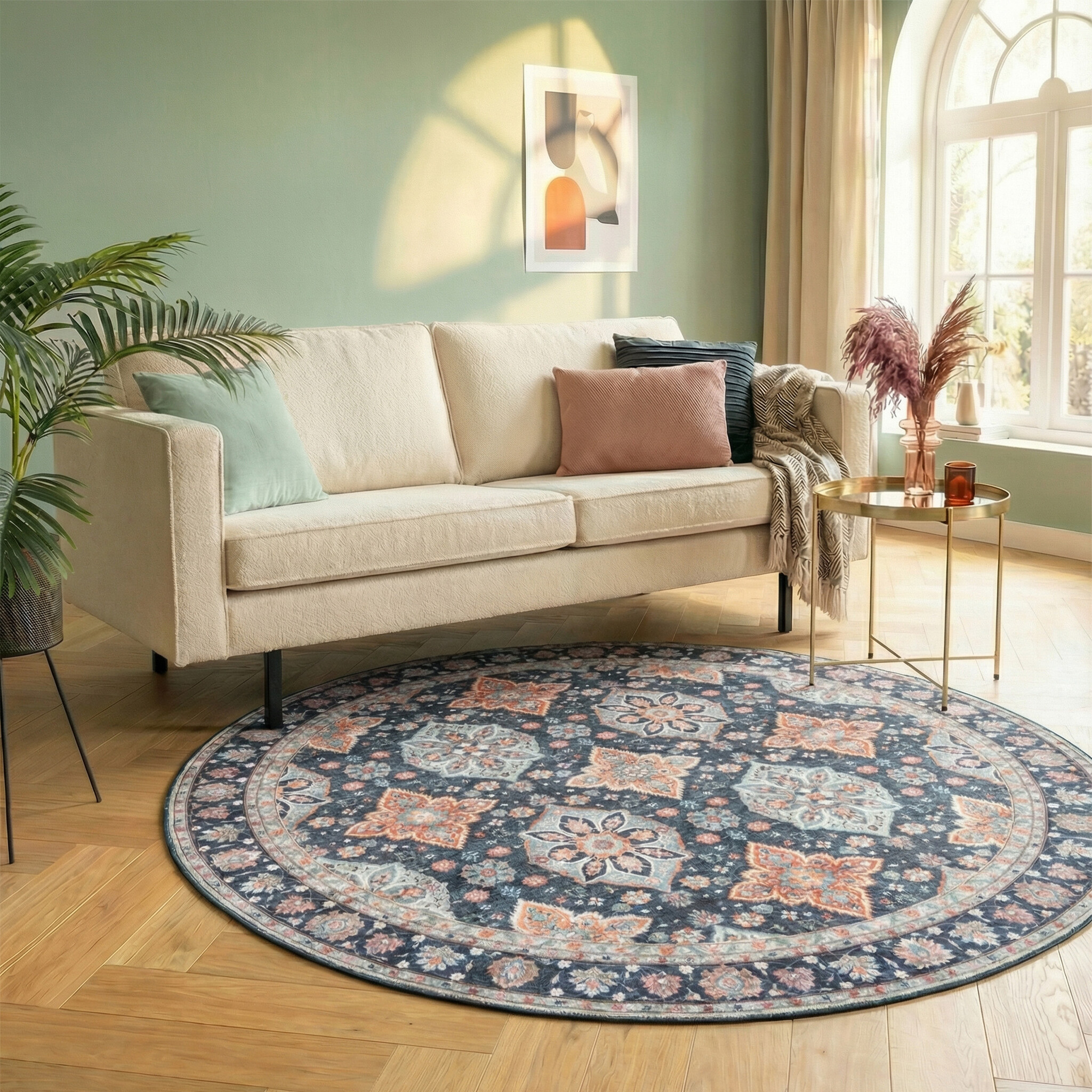 Rund Matta I Vintagestil - Imagine Oriental Blå