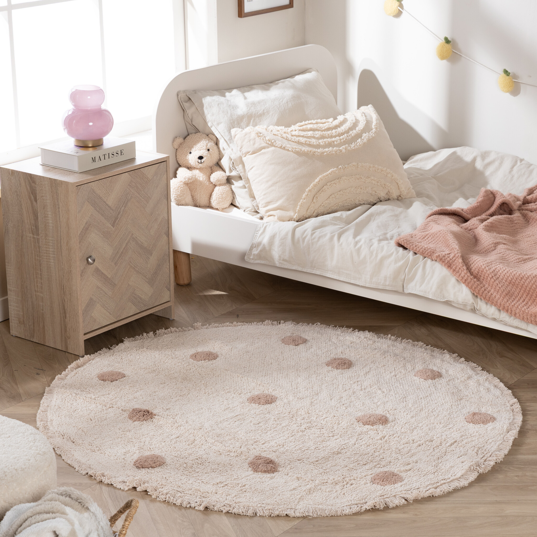 Rund Barnrumsmatta – Lou Dots Taupe