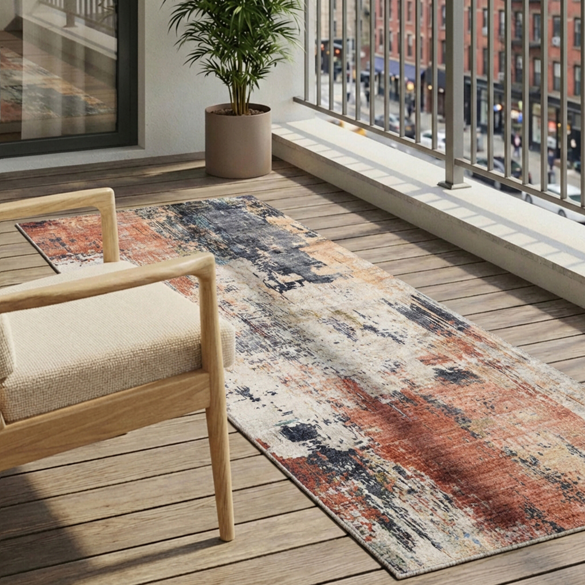 Tvättbar Löpare - Domingo Grunge Terrakotta/Gräddvit