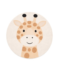 Rund tvättbar barnmatta – Sammy Giraff Beige