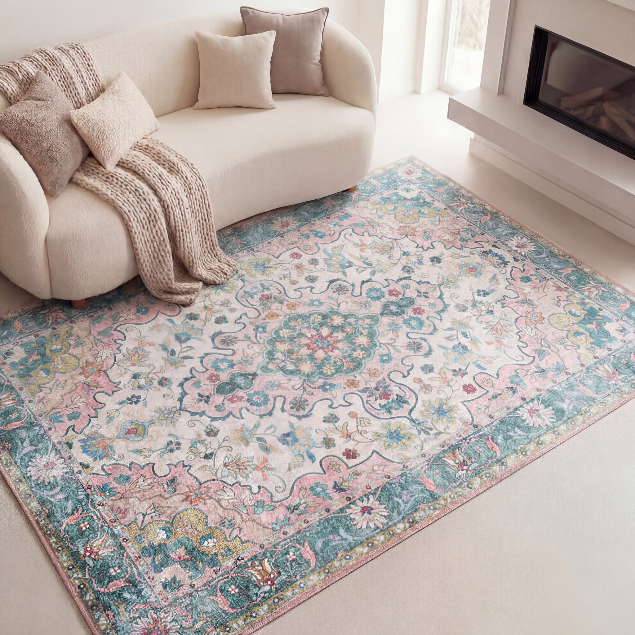 Matta I Vintagestil - Lily Oriental Blå/Rosa