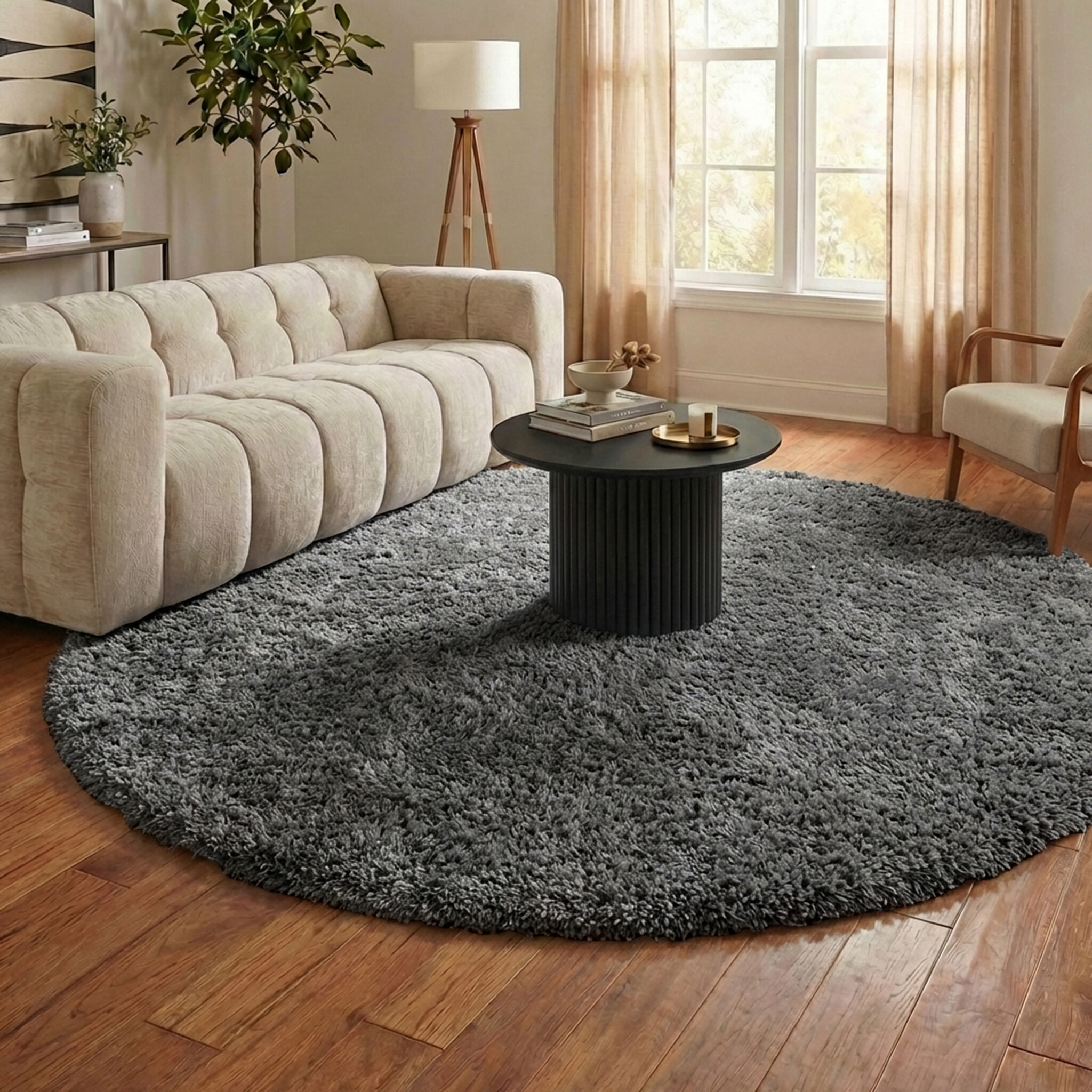 Rund Shagmattor - Blaze Grå