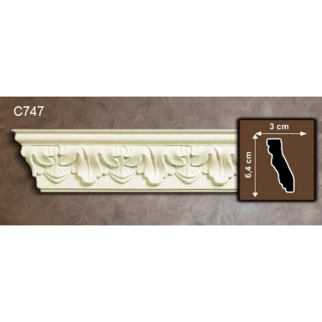 Grand Decor Kroonlijst C747 (64 x 30 mm), polyurethaan, lengte 2 m
