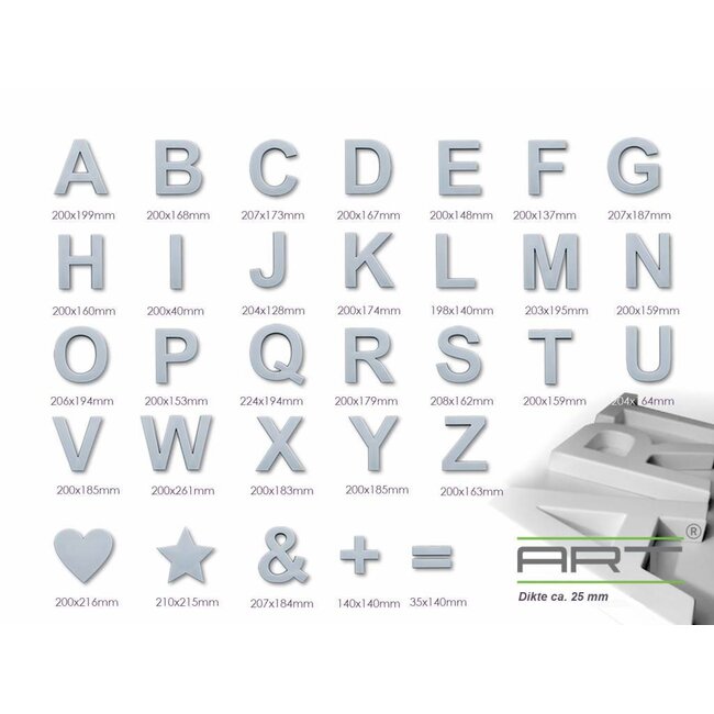 Art Décor 3D Letters Alfabet en Symbolen Polyurethaan hoogte ca. 20 cm