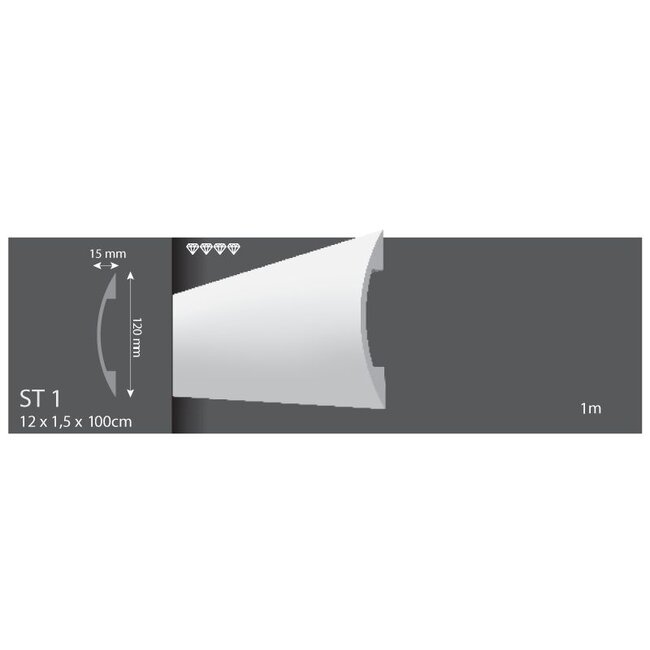 Vidella Wandlijst ST1 (120 x 15 mm), lengte 1 m