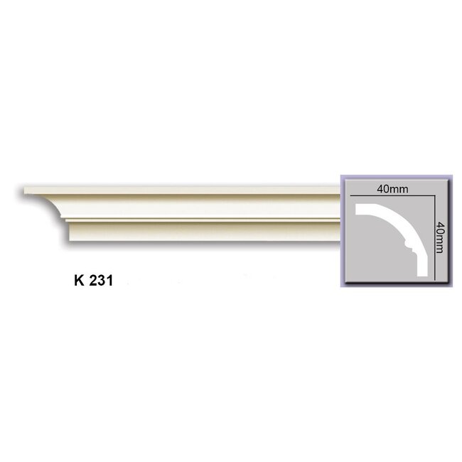 Grand Decor Kroonlijst P922 / K231  (40 x 40 mm), polyurethaan, lengte 2 m