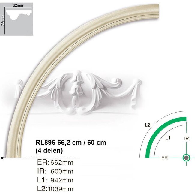 Grand Decor Rozet ring RL896 radius 66,2 cm / 60 cm (4 delen)