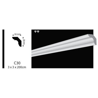 Vidella VC30 (30 x 30mm), plafondlijst, sierlijst,  lengte 2 m OP=OP