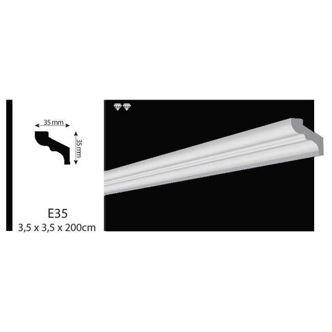Vidella VE35 (35 x 35mm), plafondlijst, sierlijst,  lengte 2 m