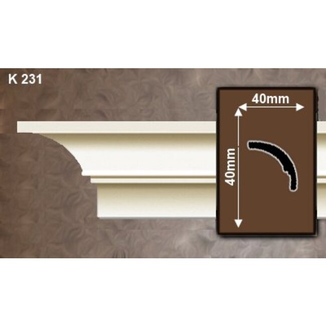 Grand Decor Kroonlijst P922 / K231  (40 x 40 mm), polyurethaan, lengte 2 m