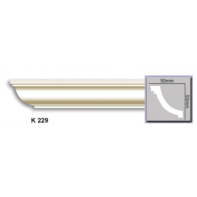 Grand Decor Plafondlijst P920 / K229 (50 x 50 mm), polyurethaan, lengte 2 m