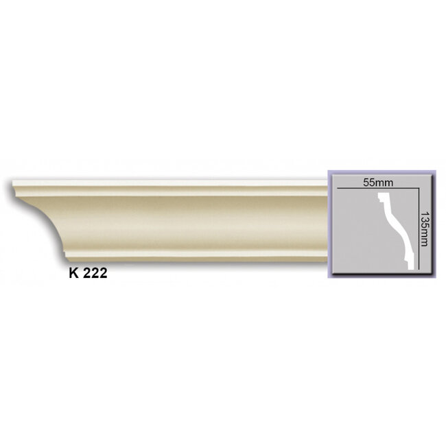 Grand Decor Plafondlijst P918 / K222 (135 x 55 mm), polyurethaan, lengte 2 m