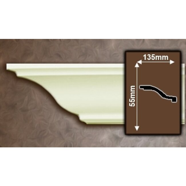 Grand Decor Plafondlijst P918 / K222 (135 x 55 mm), polyurethaan, lengte 2 m