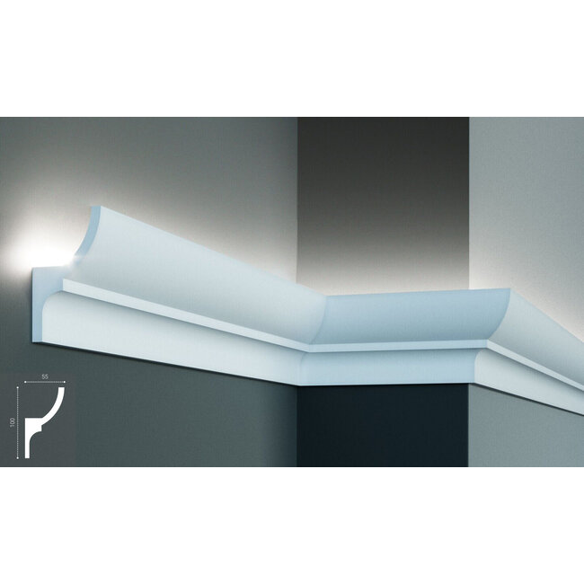 Grand Decor Polyurethaan - LED sierlijst voor indirecte verlichting, KF712 (100 x 55 mm), lengte 2 m