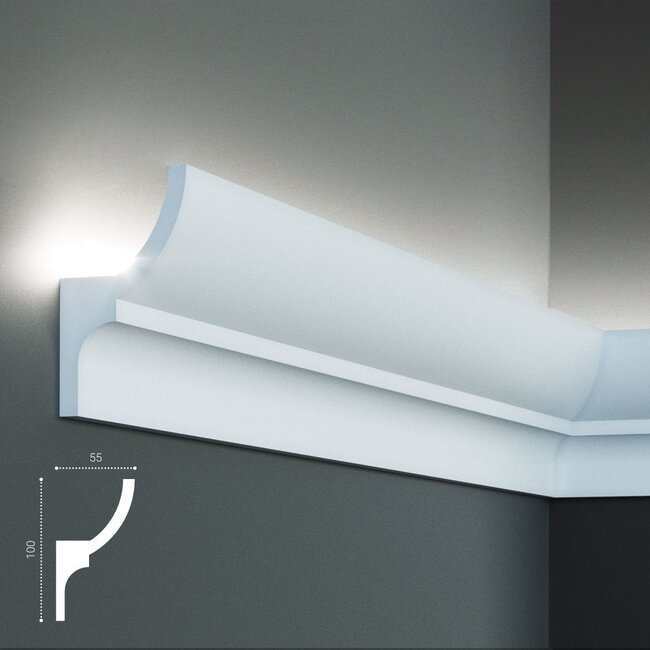 Grand Decor Polyurethaan - LED sierlijst voor indirecte verlichting, KF712 (100 x 55 mm), lengte 2 m