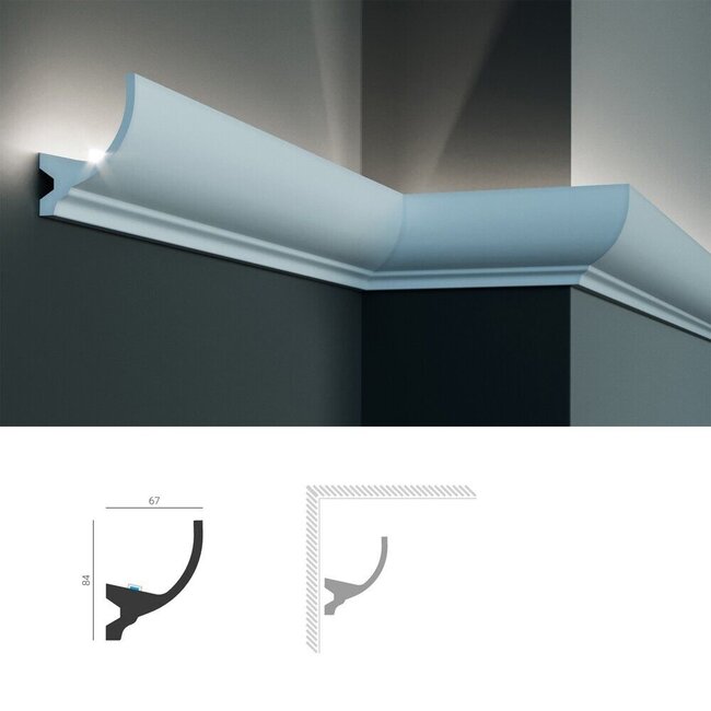 Grand Decor Polyurethaan - LED sierlijst voor indirecte verlichting, KF715 (84 x 67 mm), lengte 2 m