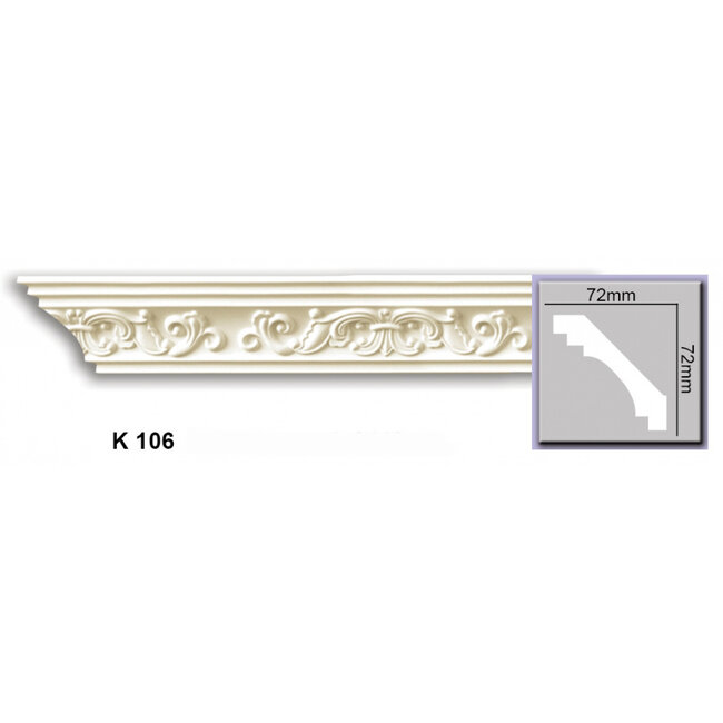 Grand Decor Kroonlijst K106 (72 x 72 mm), polyurethaan, lengte 2 m