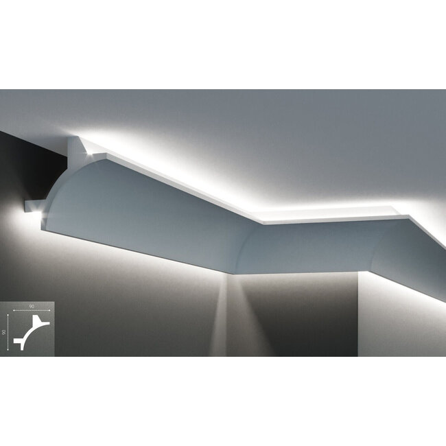 Grand Decor PU - LED sierlijst voor indirecte verlichting, KF703 (90 x 90 mm), lengte 2 m