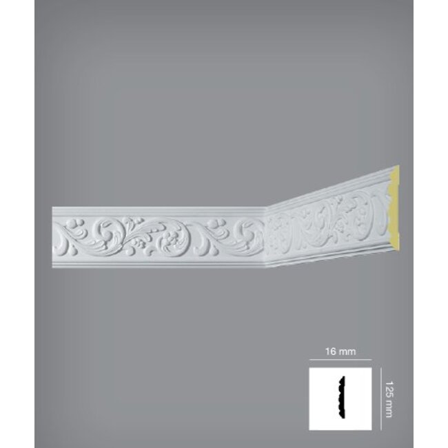 Bovelacci Classicstyl C3012 (125 x 16 mm), lengte 2 m - Wandlijst Polyurethaan (PU) - Z12
