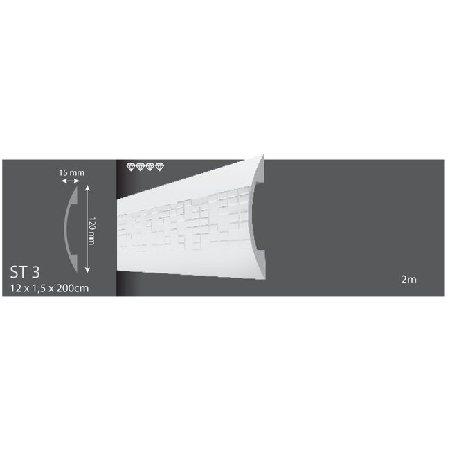Vidella Wandlijst ST3 (120 x 15 mm), lengte 2 m