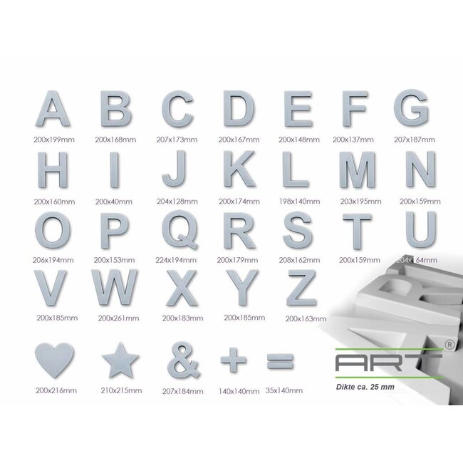 Art Décor 3D Letters Alfabet en Symbolen Polyurethaan hoogte ca. 20 cm (geen piepschuim!)