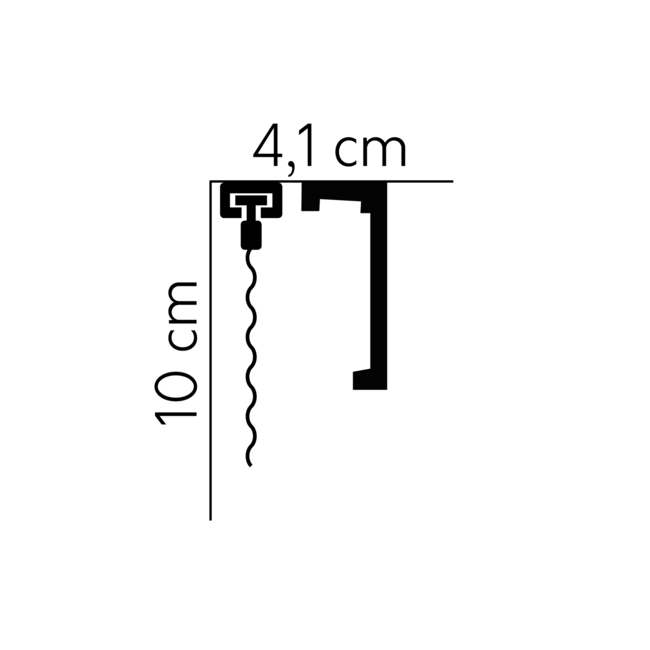 Lijst & Ornament Gordijnkoof LED QL026 (100 x 41 mm), HDPS, lengte 2 m