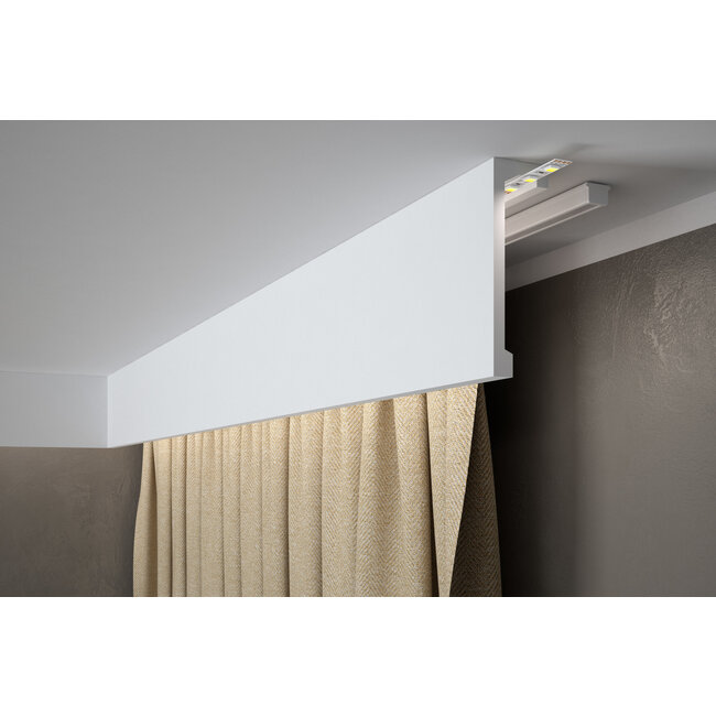 Lijst & Ornament Gordijnkoof kant en klaar LED QL036 (148 x 45 mm), HDPS, lengte 2 m