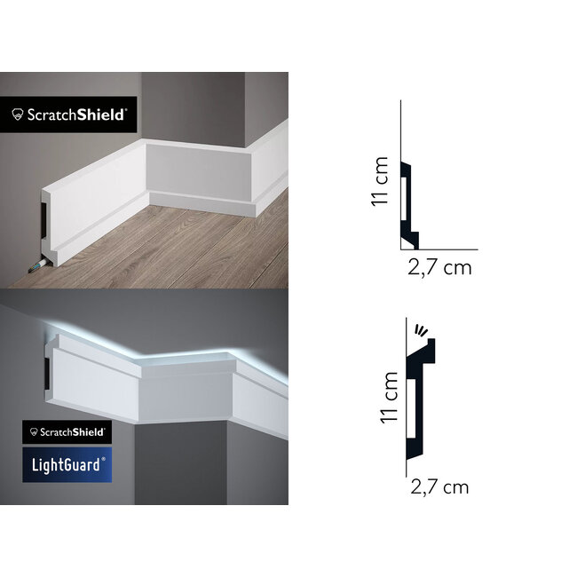 Lijst & Ornament Plint MD025 LED (110 x 27 mm), lengte 2 m