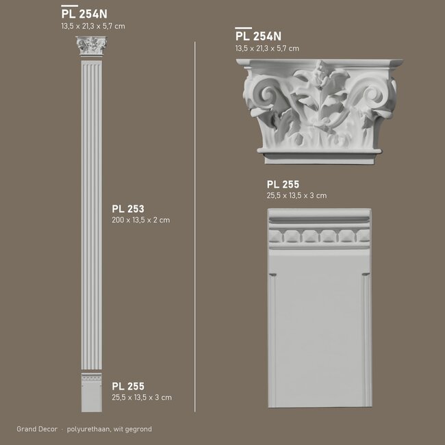 Grand Decor Pilasterkapiteel PL254N - polyurethaan, 21,3 x 13,5 cm