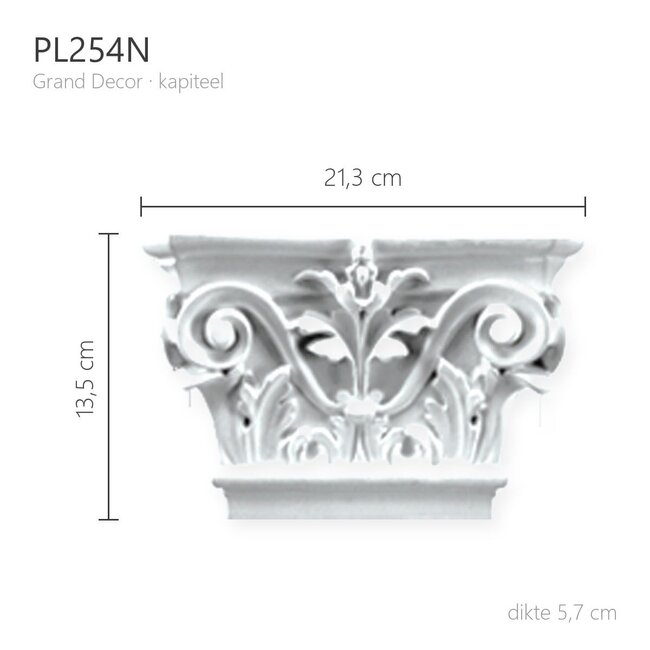 Grand Decor Pilasterkapiteel PL254N - polyurethaan, 21,3 x 13,5 cm