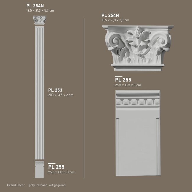 Grand Decor Pilastervoet PL255 - polyurethaan, 13,5 x 25,5 cm